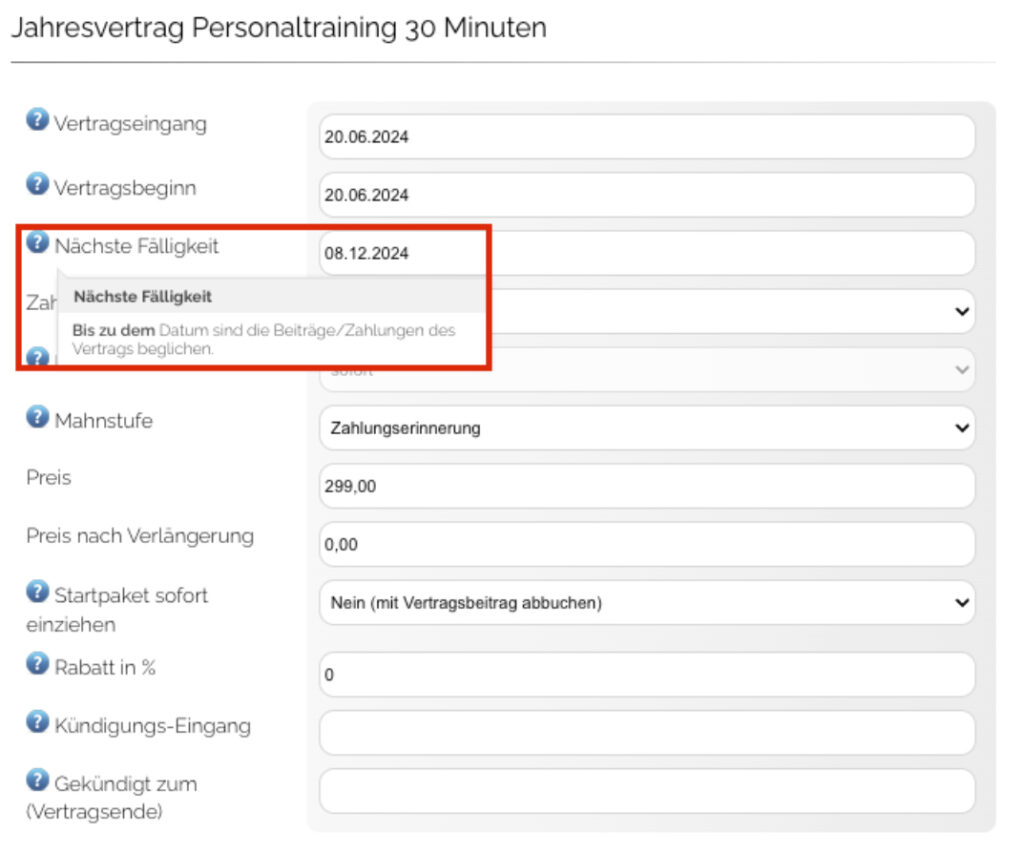 Fälligkeiten in den Verträgen nacharbeiten in OptiOffice