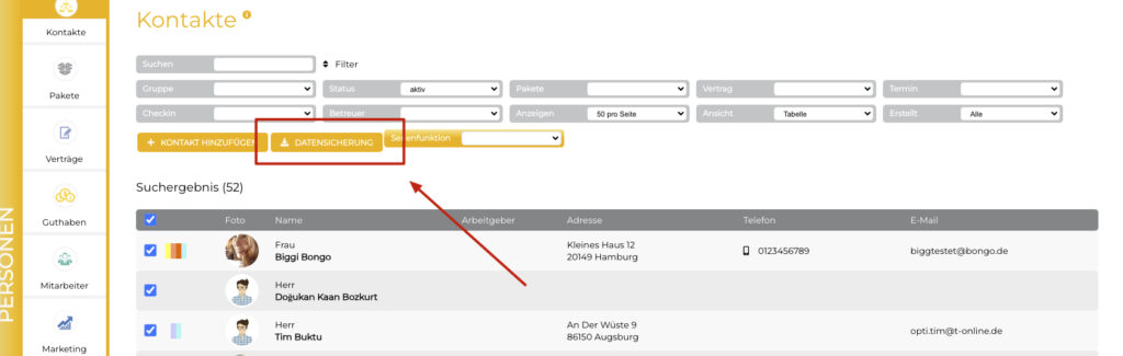 Datensicherung Kontakte OptiOffice