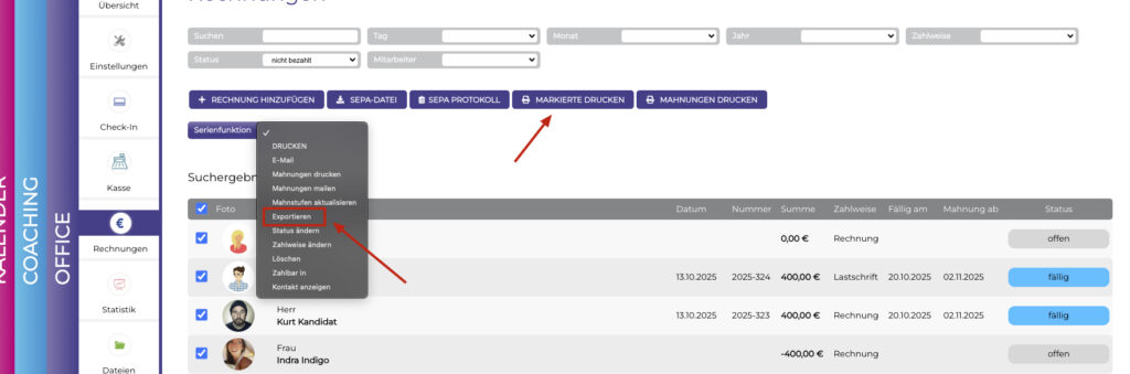 Rechnungen aus OptiOffice exportieren 