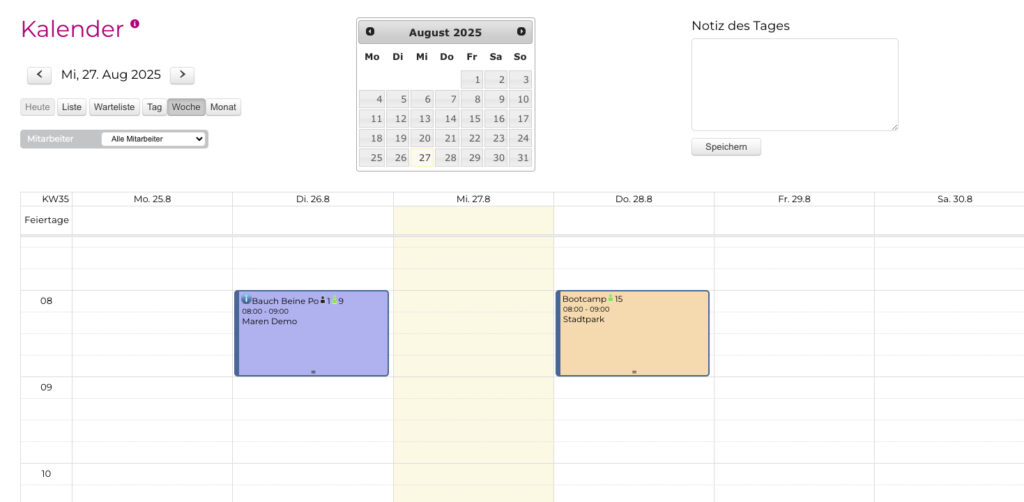 Termine im Kalender von OptiOffice 