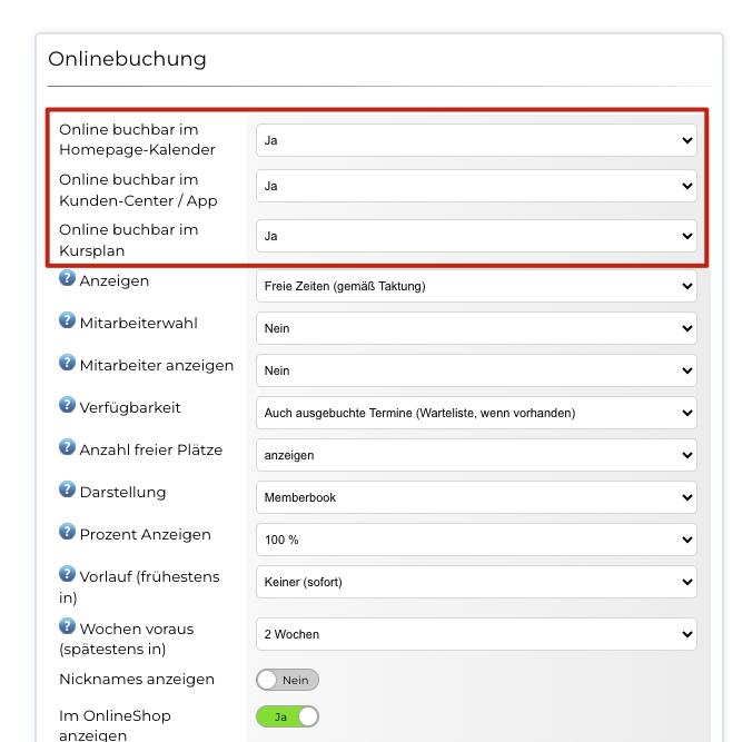 Online Buchung in OptiOffice